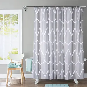 Grey-White Graphic Bathroom Curtain Machine Washable Mould Proof Resistant Fabric Shower Curtain