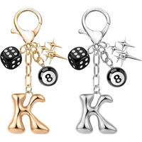 Y2K 3D Bubbel Initiaal Letter Zinklegering Sleutelhanger Dobbelsteen 8-Ball Ster Charms Gepersonaliseerde Alphabet Sleutelring Student/Auto Gebruik