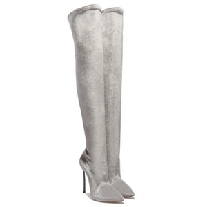 Women Stretch Soft Silk Satins High Heel Thigh High <b>Boots</b> Pull on Solid Over the Knee Winter Super Long <b>Boots</b> - Product Image 5
