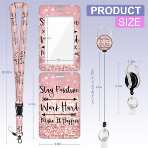 In-stock light pink arrow badge scroll easy-pull buckle name tag <b>ID</b> card <b>holder</b> text polyester neck rope set - Product Image 2