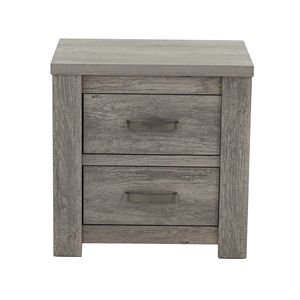 DB Bedroom Rustic Light Grey 1pc Table de chevet avec 2 tiroirs Table d'appoint de lit en bois massif pour appartement Smart Panel Wood Style - Product Image 1
