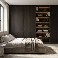 Armoire moderne en placage de noyer foncé MDF style Shaker, sur mesure, pour chambre principale d'appartement de luxe
