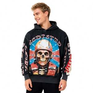 Sudadera con Capucha 100% Algodón Puro para Hombre, Talla Grande, Estilo Urbano de Invierno, Estampado de Dibujos Animados, Técnica de Lavado en Caliente, XL - Product Image 2