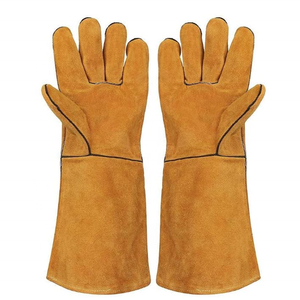 Gants <span class=keywords><strong>de</strong></span> soudage professionnels en cuir <span class=keywords><strong>de</strong></span> vachette fendu, résistants à la chaleur, jaunes, à manchette longue, 14 et 16 pouces, pour usage industriel, cheminée, barbecue, four - Product Image 1