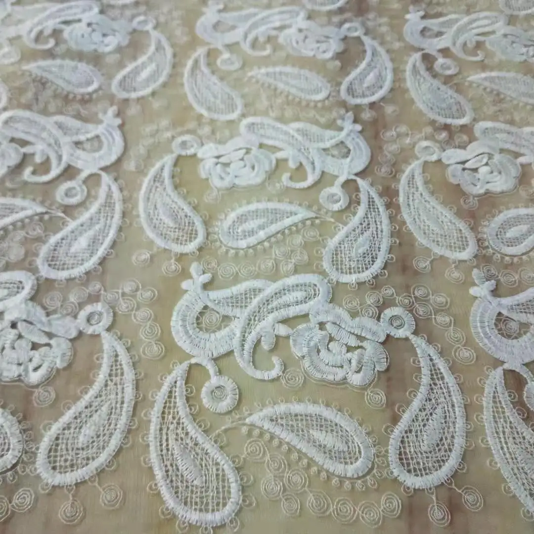 New Milk silk mesh super wide full wedding dress fabric lace embroidered cashew flower fabric