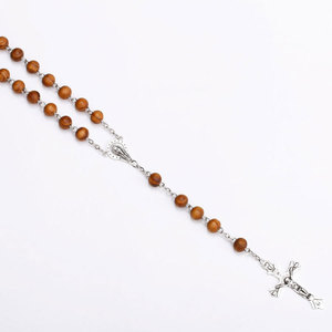 Classica <span class=keywords><strong>Collana</strong></span> <span class=keywords><strong>Rosario</strong></span> Vintage con Perline in Legno e Ciondolo Croce di Gesù Cristo, Gioielli Religiosi Cattolici Placcati <span class=keywords><strong>Argento</strong></span> Anti-ossidazione - Product Image 5