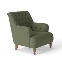 Fauteuil d'appoint vintage moderne de luxe pour salon, en bois, avec dossier capitonné en tissu coton vert olive et structure robuste en bois massif