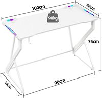 AJUNION Table de jeu lumineuse RVB à bas prix, bureau d'ordinateur, station de travail pour jeux vidéo, blanc