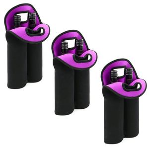 Factory 2-<b>Bottle</b> Wine Carrier Tote <b>Bag</b> Thick Neoprene Travel <b>Cooler</b> Secure Carry Handle Letter Pattern Keeps <b>Bottles</b> Protected - Product Image 5
