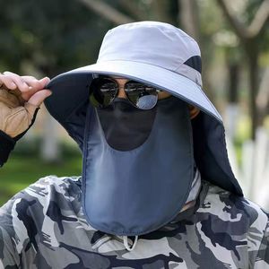 Sombrero de pescador para hombre de verano con visera desmontable, protección solar, ala ancha, para exteriores, transpirable, con cubrecuello para adultos - Product Image 2
