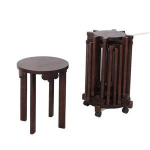Stackable Solid Wood Stool With Wheels Chinese Style Round <b>Side</b> <b>Table</b> For Living Room Multi Functional Furniture - Product Image 5