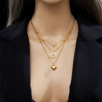 Dernière Mode Multi-Couches Acier Inoxydable Arbre de Vie Collier Pendentif Cœur Plaqué Or 18 carats pour Femmes