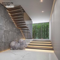 Escalier suspendu en acier et bois sur mesure pour villa duplex, loft, maison à plafond haut, intégré, assemblé, fini, avec 2 garde-corps