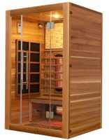 Sauna de infrarrojos lejanos de lujo en madera de cedro rojo o hemlock con lámpara de siete colores