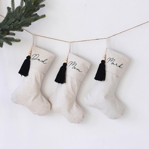 Personalized <b>Name</b> <b>Tags</b> Custom Color Cotton Linen Christmas Hanging Stockings Children Gift for Home Pure Linen House Decorations - Product Image 5