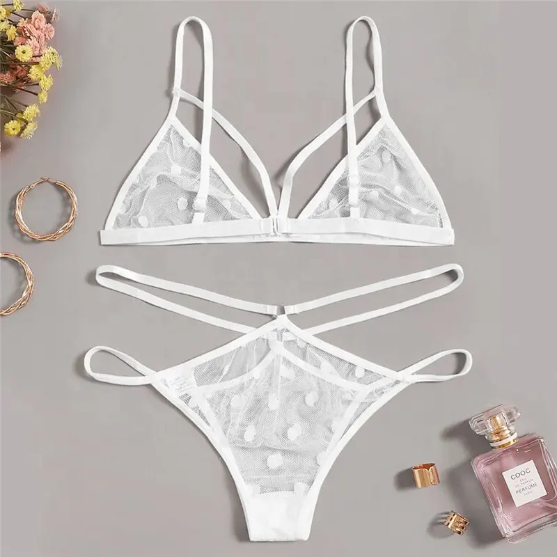 Wholesale Sexy Lace Transparent Bikini Temptation Three-Point Sexy Lingerie Set For Ladies