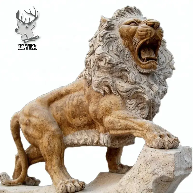 Décoration extérieure Art Moderne Sculpté à la Main Marbre Naturel Faune Animal Lion Sculpture Marbre Pierre Lion Statue