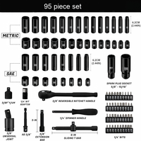 Ensemble de 95 pièces de clés à cliquet pneumatiques 3/8 métriques/im impériales à 72 dents