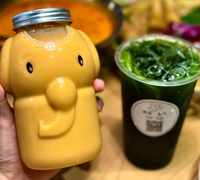500ml 700ml mignon dessin animé éléphant forme de qualité alimentaire PET vide en plastique Boba lait thé bouteille de boisson avec bouchon en aluminium