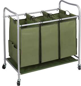 3 Section <b>Laundry</b> Sorter with Rolling Wheels, 3 <b>Bag</b> <b>Laundry</b> Hamper Cart and Removable <b>Bag</b> with 4 Side Pockets for Extra Storage - Product Image 1