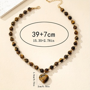 Collana Maillard con Occhio di Tigre per Donne, Ciondolo Naturale a Forma di Cuore, Catena con Perline, Sfera Geometrica Diamantata, Ispirazione Buddista, Vendita all'Ingrosso - Product Image 4