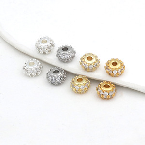 Cuentas espaciadoras de circonita, oro de 14k y plata, con orificio grande, tipo barril, accesorios de joyería DIY - Product Image 3