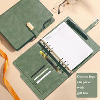 Carnet à feuilles mobiles en cuir avec logo et couleur personnalisés, planificateur multi-poches avec boîte cadeau