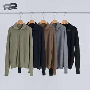 Cardigan en tricot sur mesure de haute qualité pour homme RQ, col ample, fermeture éclair, pull d'automne - Product Image 1