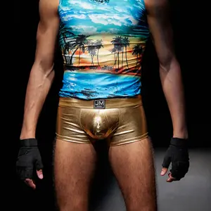 Jockmai cueca boxer masculina, roupa íntima de couro, à prova d' água, secagem rápida, dourada