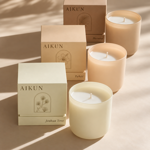 Aikun Soft Color Frosted Glass Single Wick Individual Box Scented Soy Wax <b>Candle</b> with Printed Gift Packaging for Boutiques - Product Image 1