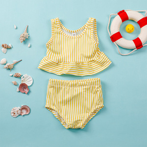 Baju bayi-ropa de verano para niños y niñas, bikini personalizado de playa con volantes a rayas, traje de baño dividido - Product Image 2