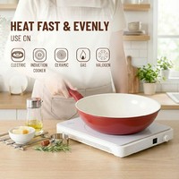 Ensemble de poêle à frire et de couvercle E-TOP en pierre rouge, compatible induction, fonte, revêtement antiadhésif en granit, ensemble de poêles à frire profondes, ustensiles de cuisine