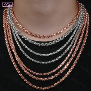 Stile Hip Hop catena in argento 925 massiccio 4mm 5mm collana uomo donna VVS Moissanite glassato fuori catenina intrecciata catena di corda - Product Image 2