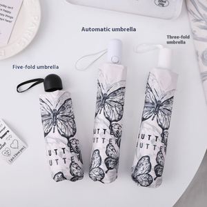 Paraguas Doble Uso para Mujer, Automático, Portátil, para Sol y Lluvia, Diseño de Mariposa Estilo Chino, con Protección UV - Product Image 2