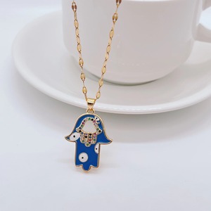 Fashion Trend placcato oro <span class=keywords><strong>mano</strong></span> <span class=keywords><strong>di</strong></span> <span class=keywords><strong>Fatima</strong></span> <span class=keywords><strong>collana</strong></span> in acciaio inossidabile <span class=keywords><strong>con</strong></span> ciondolo malocchio gioielli per donne e uomini - Product Image 6