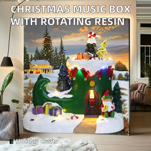 Nueva luz Led Navidad música activada Santa Claus resina giratoria artesanía decoración del hogar caja de música adornos de Navidad regalo - Product Image 3