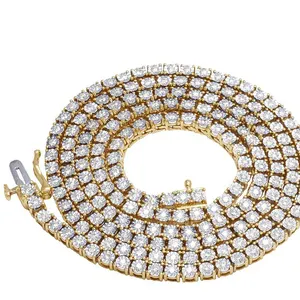 Exclusive Stunning Real Natural Round Diamond Studded Tennis Chain Necklace in 14kt Yellow Gold