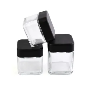 Child Resistant Thick Wall Clear CR Glass Jar 3oz Square Glass Jar Food Grade Smell Proof Container For 3.5g Flowers