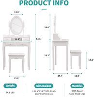 Table de toilette design moderne pour femme adulte avec miroir, table de toilette de maquillage, table de toilette blanche, maquillage