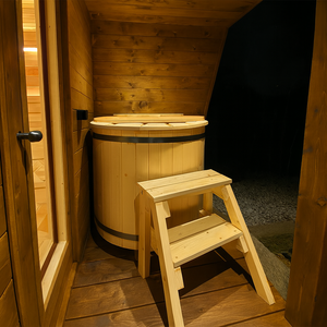 Sauna Moderna da Esterno e Vasca per Immersione a Freddo Combinata, Unità in Legno Naturale a Forma di Cubo con Vasca per Bagno di Ghiaccio Alphas per Giardino, Villa, Casa e Spa - Product Image 3