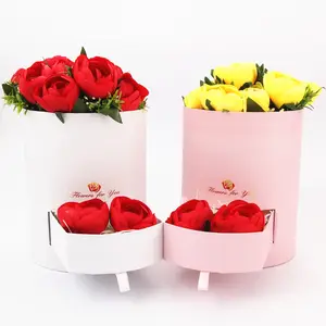 Bán Buôn Tùy Chỉnh Ngày Valentine Florist Vòng Giấy Ống Khô Hoa Hộp Quà Tặng Gấp Xi Lanh Hoa Hộp Với Ngăn Kéo