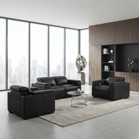 Ensemble de canapés inclinables 3-2-1 en cuir véritable avec fonction de réglage multi-angles et lampe de lecture pour salon et bureau