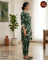 Set Pakaian Wanita Dua Potong Bahan Katun Hijau Terlaris, Cepat Kering, Lembut, Modern, Kasual, Cocok untuk Pesta, Tersedia Diskon