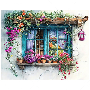 Kit de pintura de ventana floreciente por números para adultos-Ventana de flores DIY 16x20 pulgadas, regalos de arte sin marco - Product Image 1