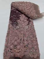 Tissu brodé de fleurs en relief tridimensionnelles avec perles pour robes de mariée et robes de soirée Robes de mariée et tenues de soirée