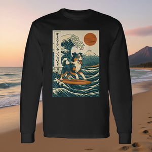 Camiseta de manga larga Australian Shepherd Surfing Japanese Wave - Product Image 3