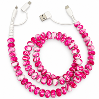 Kabel Charger HP 4 in 1 Pink Marble Beaded USB Type C Multi Charging Cable Data Transfer Cord