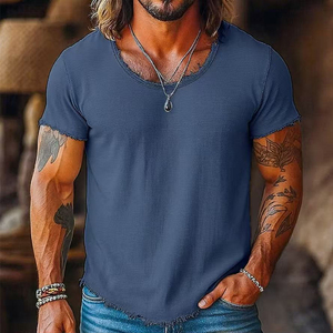 DOVEARK OEM T-shirts pour hommes à col rond et manches courtes, 85% coton, avec logo <span class=keywords><strong>de</strong></span> marque <span class=keywords><strong>personnalisé</strong></span>, bords bruts, effet vieilli, couleur unie, décontractés - Product Image 6