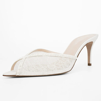 Mules à talons en dentelle et résille pour femmes, ornées de strass et de cristaux, à bout pointu, sandales transparentes, vente en gros, OEM personnalisé