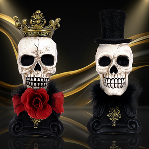 Nouvelles sculptures de couple de squelettes en résine pour la fête du jour des morts, couleurs traditionnelles mexicaines, figurine d'Halloween, roi et reine - Product Image 3